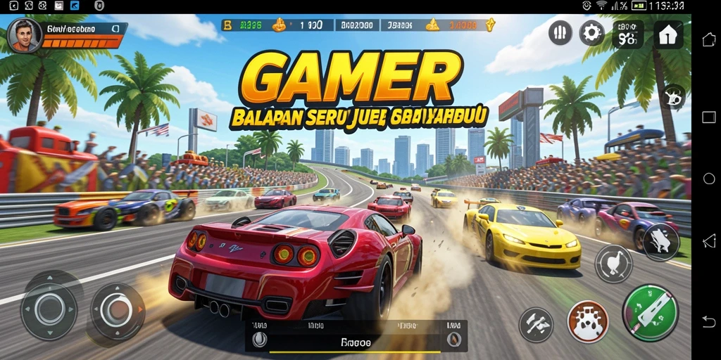 Screenshot GAMERP menampilkan aksi balapan yang mendebarkan.