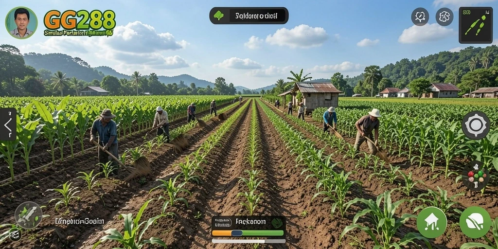 Tampilan gameplay GG288 yang menampilkan aktivitas pertanian yang interaktif.