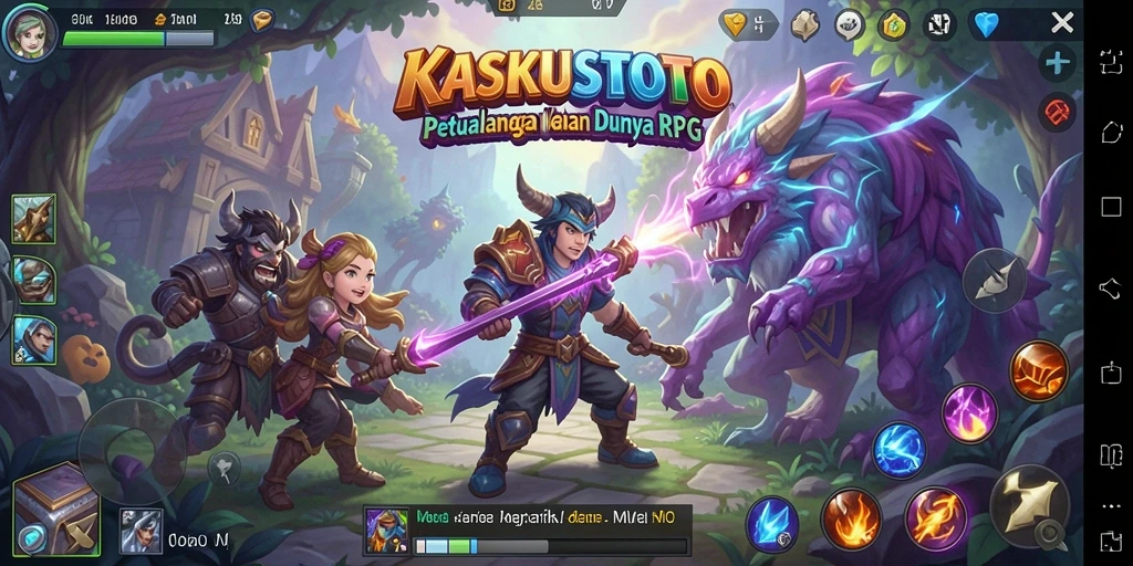 Screenshot gameplay KASKUSTOTO menampilkan pertempuran epik di dunia RPG.