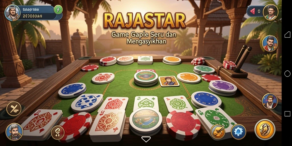 Screenshot utama RAJASTAR menampilkan gameplay Gaple yang mengasyikkan.