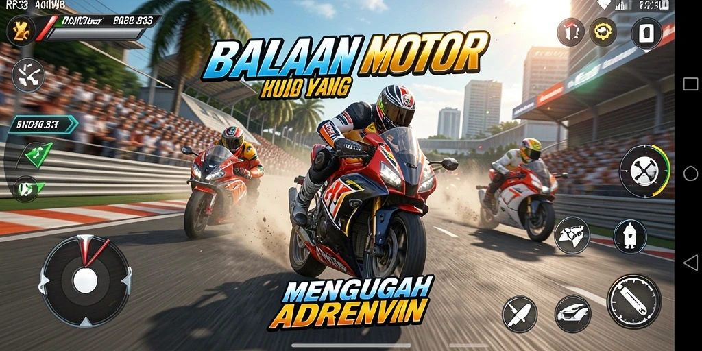Tangkapan layar dari gameplay balapan motor yang seru.
