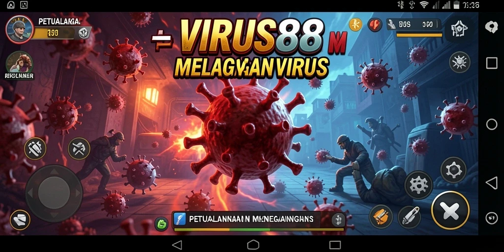 Tampilan gameplay seru VIRUS88 saat melawan virus jahat.